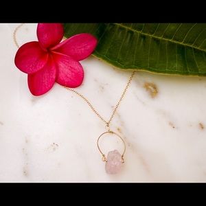 Crystal Necklace , Rose Quartz & Gold Filled Chain
